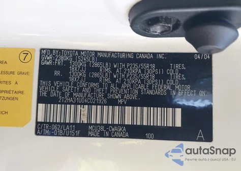 2004 Lexus Rx 330 from USA, damaged, VIN 2T2HA31U04C021926